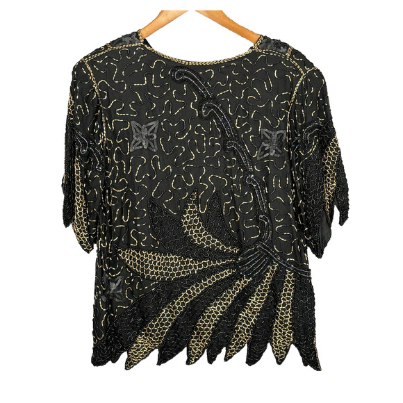 Vintage Mark John II Intricate Beaded Silk Top Size M Sequins Cocktail Party NYE - Picture 2 of 10